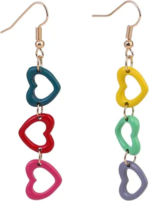 MALOYANVE Colorful Heart Rainbow Earrings for Women Statement Heart Shaped Chains tassels Dangling Earrings Personality Cool Jewelry for Mother