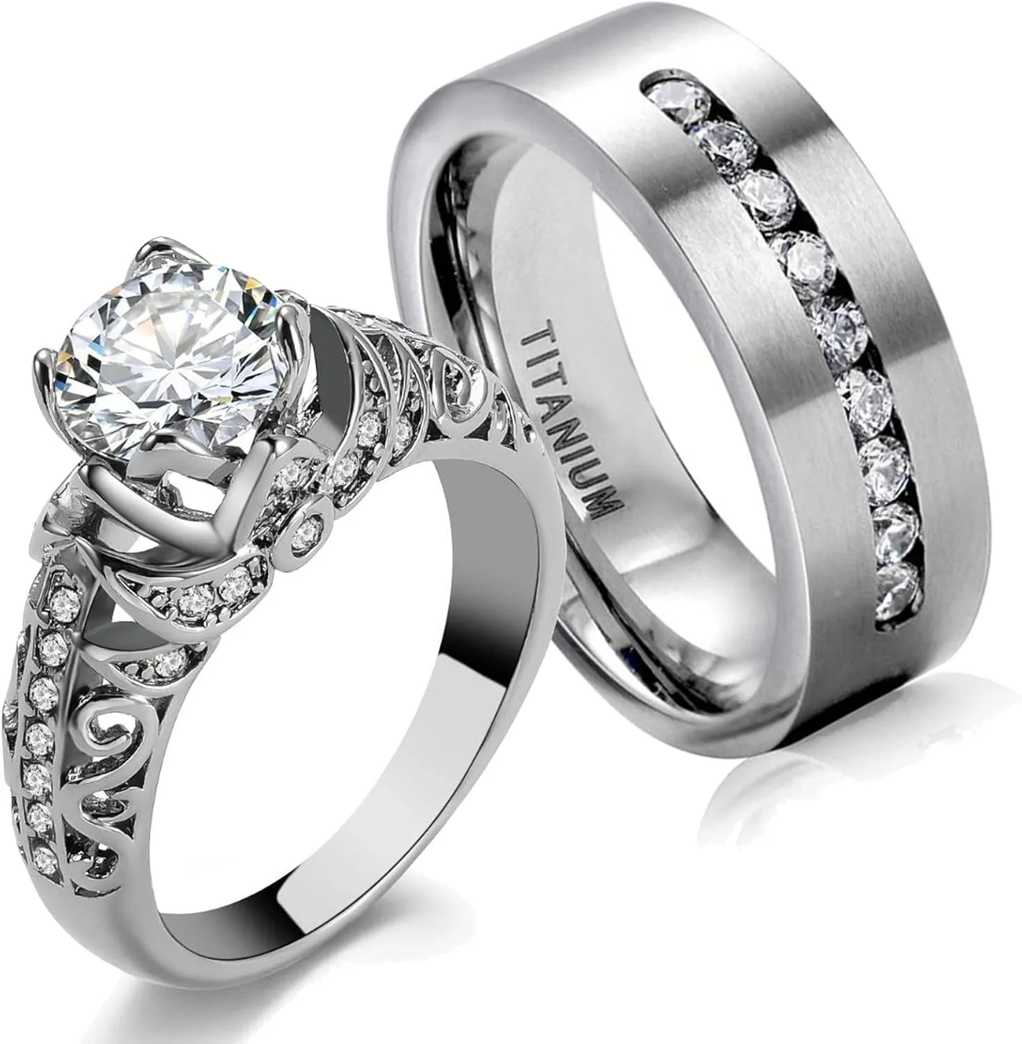 MASHAN Couple Rings Matching Rings His Her Ring AAA CZ Women's Wedding Ring Mens Ring