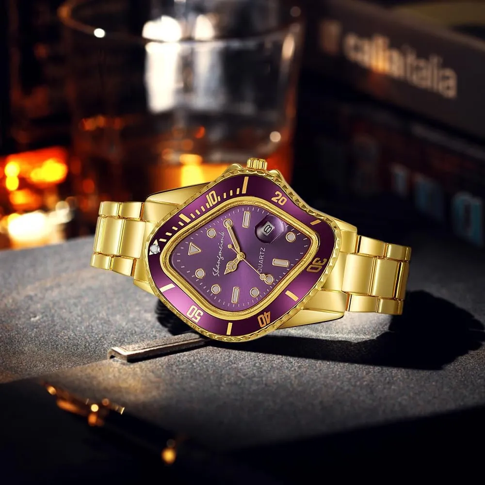 MASTOP Unique Watches for Men Waterproof Stainless Steel Wristwatch with Luminous Quartz Movement Calendar Function and Green Dial Perfect Men's Gift