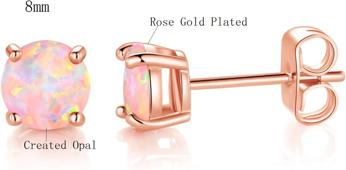 MDFUN 18K Rose Gold Plated Round Brilliant White Opal Stud Earrings for Women