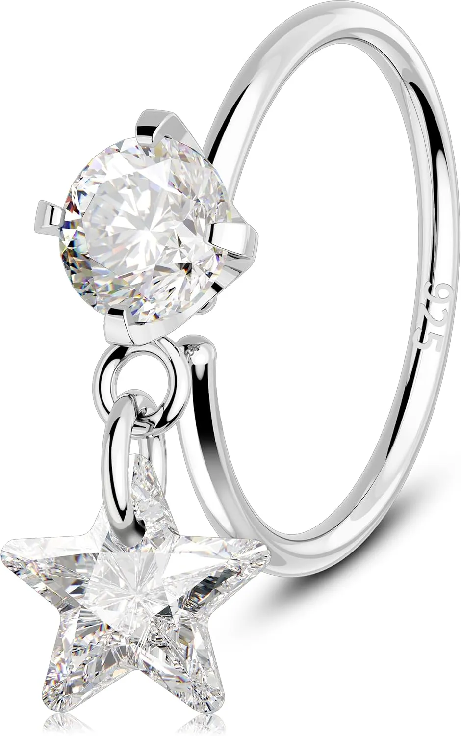 Melighting 20G Nose Hoop Ring 925 Sterling Silver Seamless Open Nose Piercing Dangle Star/Square/Heart Helix Earring Clear CZ 8 mm Cartilage Earring Nose Ring