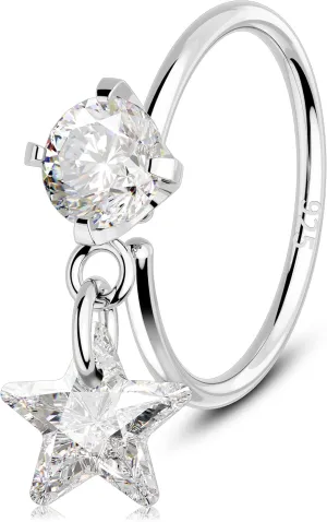Melighting 20G Nose Hoop Ring 925 Sterling Silver Seamless Open Nose Piercing Dangle Star/Square/Heart Helix Earring Clear CZ 8 mm Cartilage Earring Nose Ring