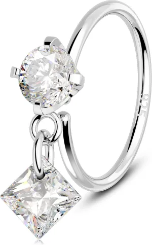 Melighting 20G Nose Hoop Ring 925 Sterling Silver Seamless Open Nose Piercing Dangle Star/Square/Heart Helix Earring Clear CZ 8 mm Cartilage Earring Nose Ring