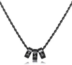 MeMeDIY Personalized Necklace 2/3/4/5/6 Charm Beads Custom Engraving Initial Name Date for Men Women Boyfriend Girlfriend Stainless Steel Adjustable Chain anniversary Relationship Jewelry Gift