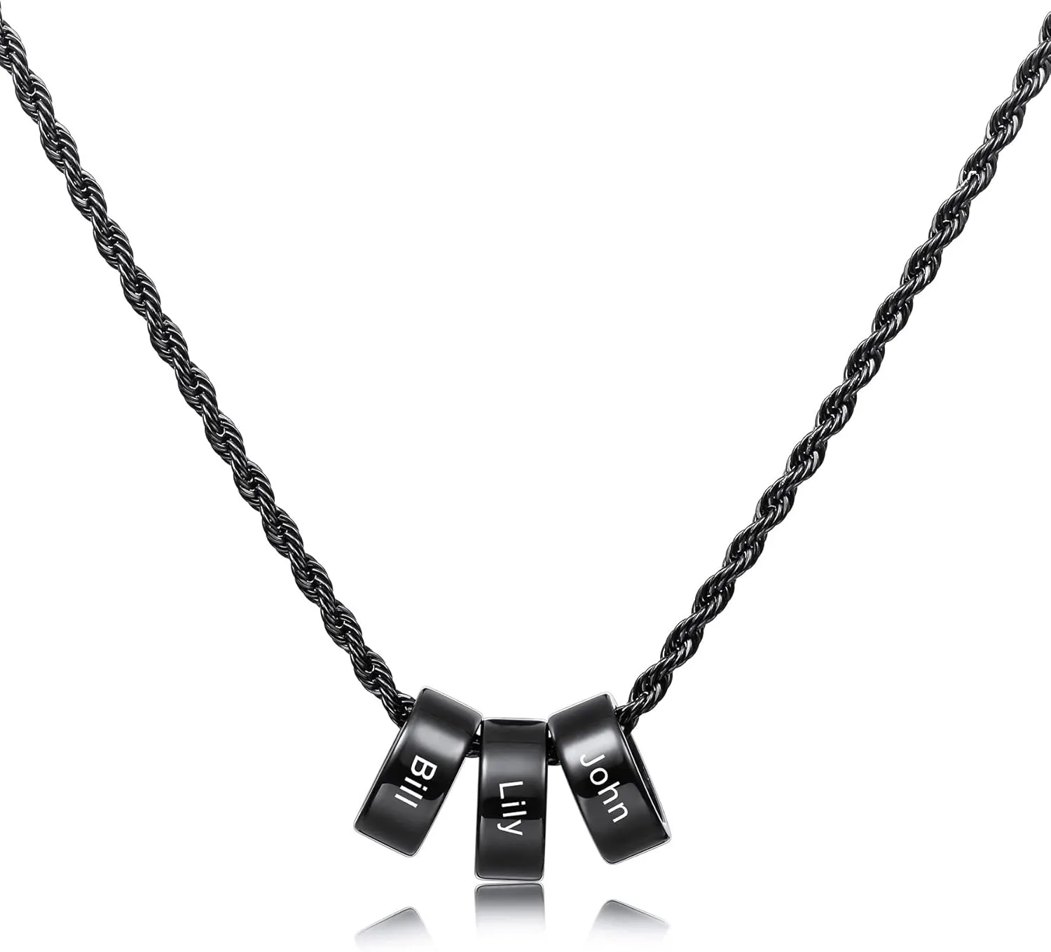 MeMeDIY Personalized Necklace 2/3/4/5/6 Charm Beads Custom Engraving Initial Name Date for Men Women Boyfriend Girlfriend Stainless Steel Adjustable Chain anniversary Relationship Jewelry Gift