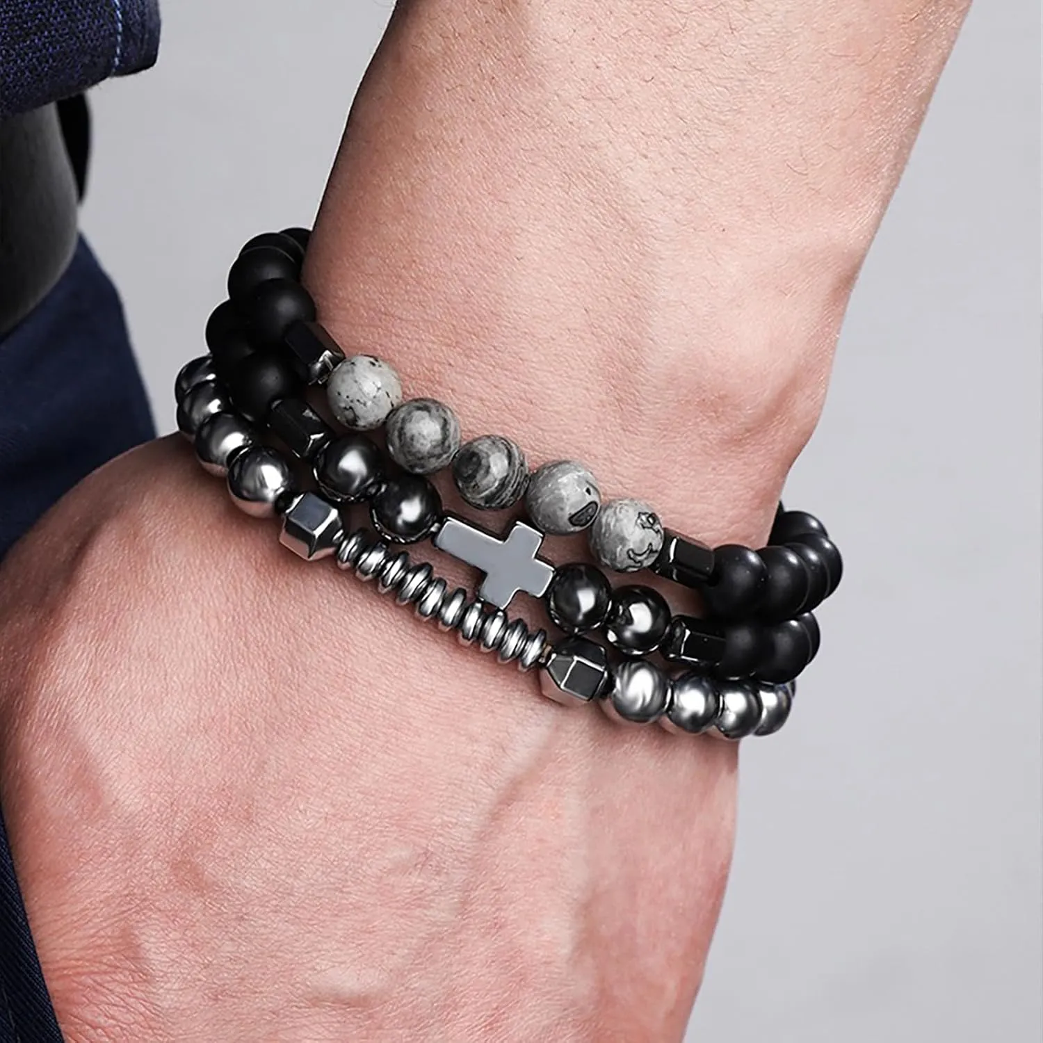 Mens Beaded Bracelet for Men Cross Bracelet for Men Dainty Stackable Bracelet Men's Bracelet Stack Jewelry Gifts Stocking Stuffers for Men