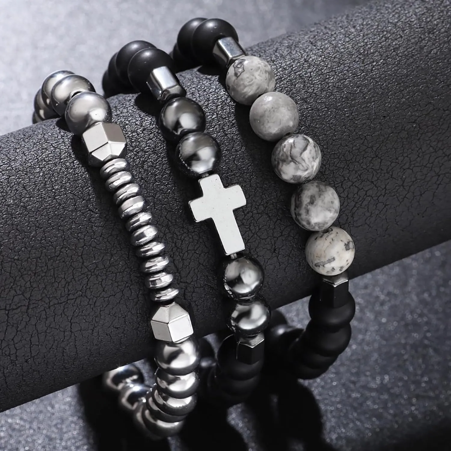 Mens Beaded Bracelet for Men Cross Bracelet for Men Dainty Stackable Bracelet Men's Bracelet Stack Jewelry Gifts Stocking Stuffers for Men