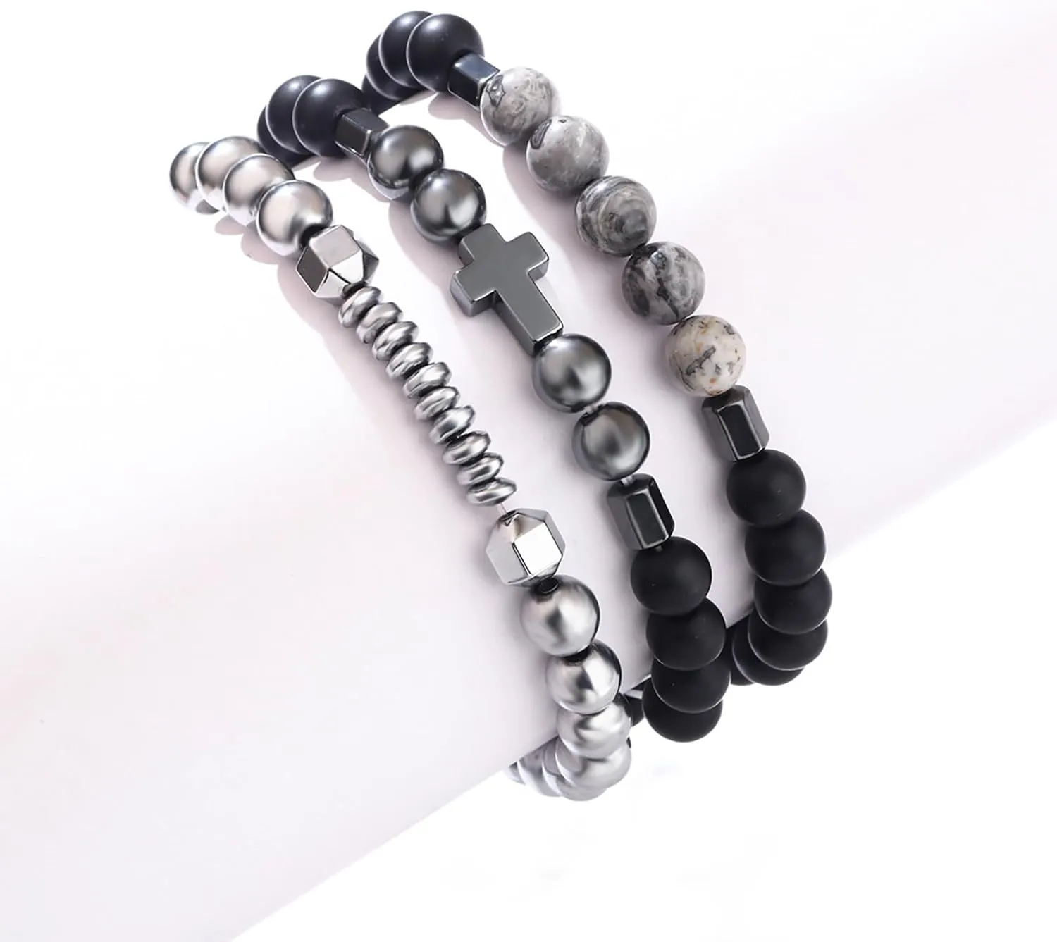 Mens Beaded Bracelet for Men Cross Bracelet for Men Dainty Stackable Bracelet Men's Bracelet Stack Jewelry Gifts Stocking Stuffers for Men