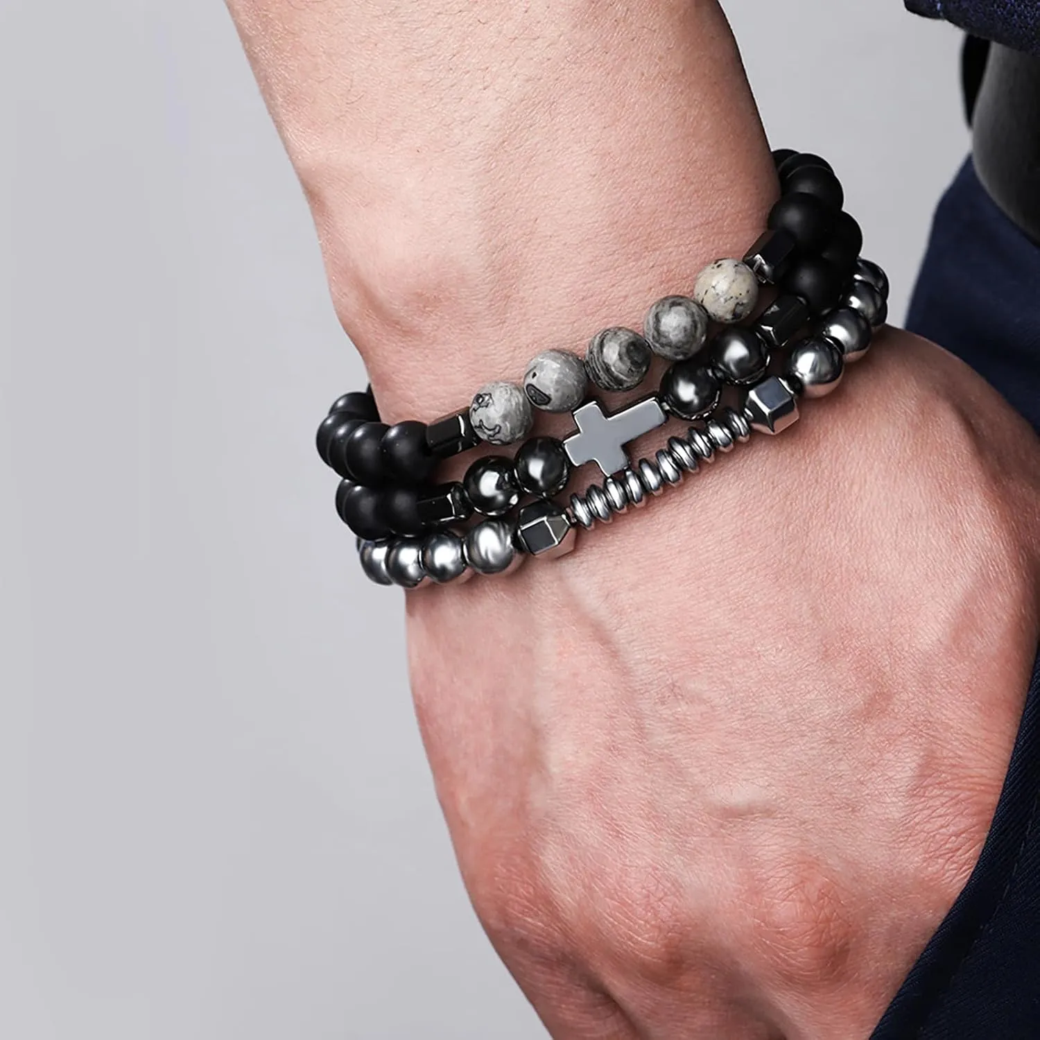Mens Beaded Bracelet for Men Cross Bracelet for Men Dainty Stackable Bracelet Men's Bracelet Stack Jewelry Gifts Stocking Stuffers for Men