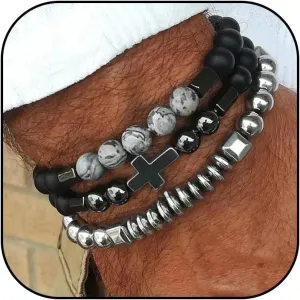 Mens Beaded Bracelet for Men Cross Bracelet for Men Dainty Stackable Bracelet Men's Bracelet Stack Jewelry Gifts Stocking Stuffers for Men