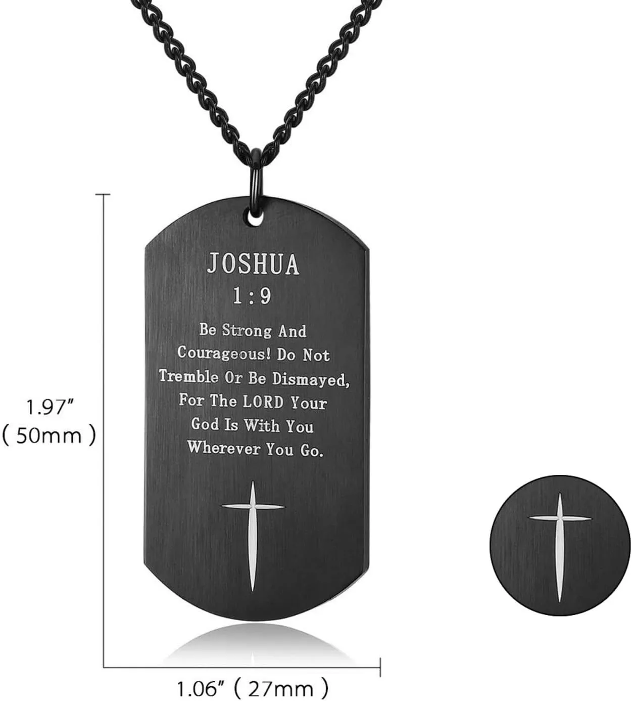 Men's Bible Verse Cross Joshua 1:9 Necklace Stainless Steel Anchor Dog Tag Christians Isaiah 41:10 Pendant Necklace, Be Strong and Courageous Jewelry for Birthday Christmas