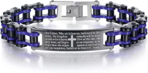 Mens Bible Verse Lords Prayer Cross ID Bracelets Fathers Day Christmas Easter Masculine Motorcycle Chain Bangle Bracelet with English