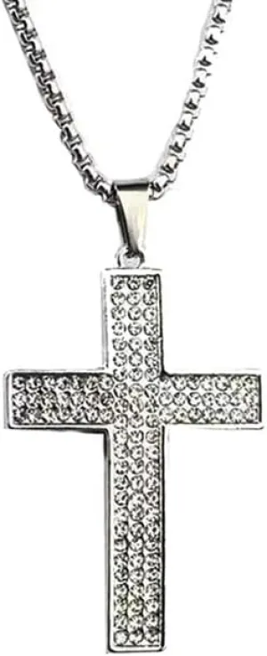 Men's Cross Necklace Brass Gold Plating Pendant Cubic Zirconia Crucifix Jewelry 24in Rope Chain
