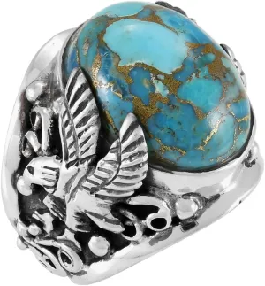 Men's Eagle Turquoise Ring Sterling Silver 925 for Men Genuine Gemstones Size 9 to 13
