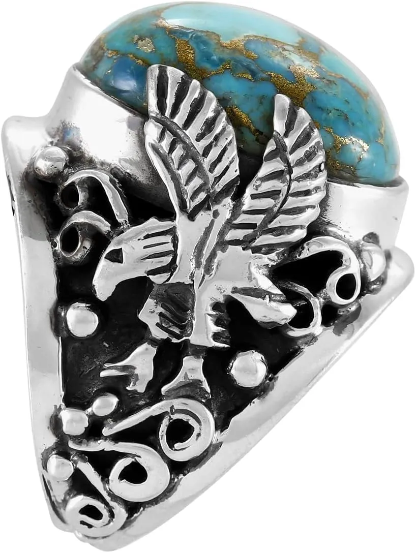 Men's Eagle Turquoise Ring Sterling Silver 925 for Men Genuine Gemstones Size 9 to 13