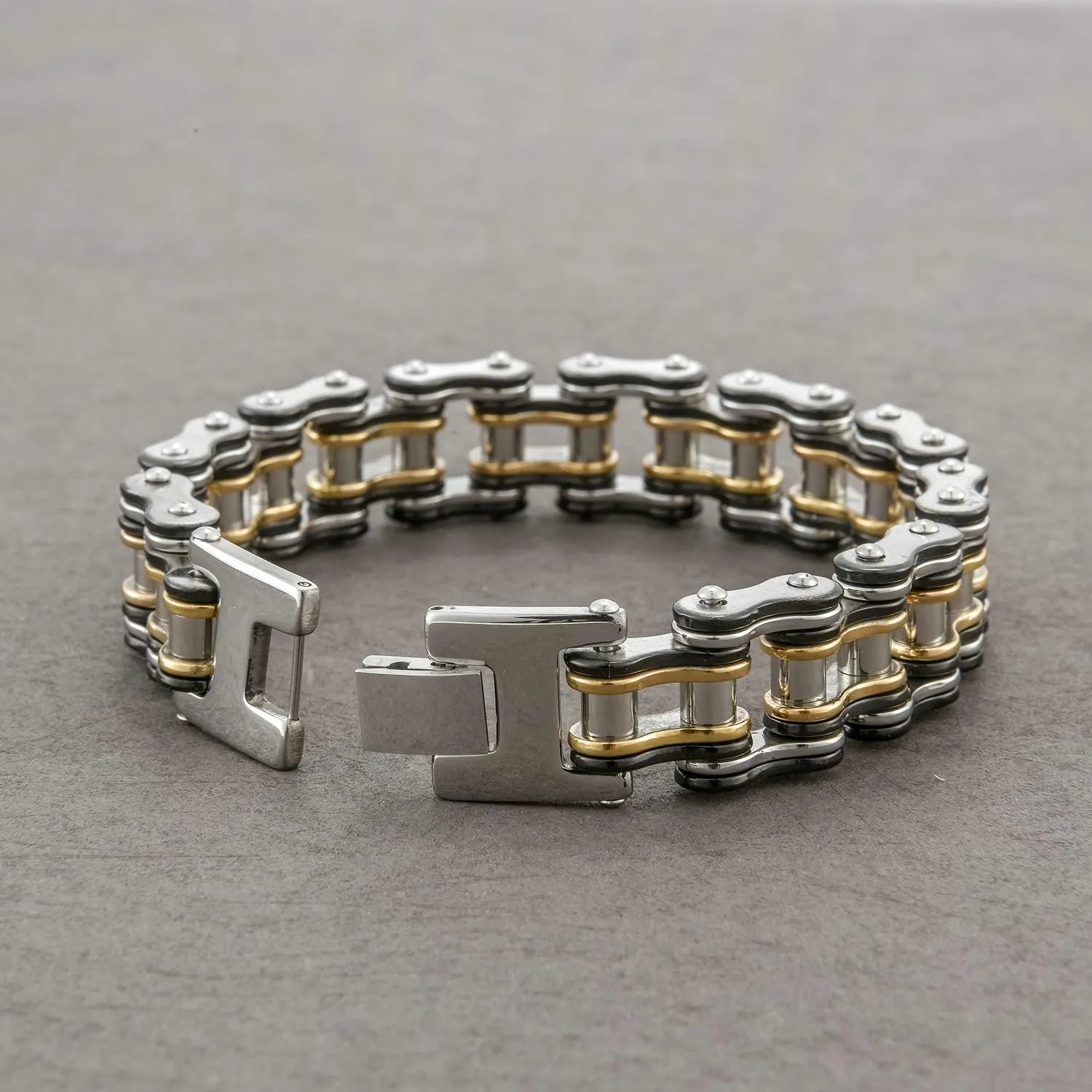 Mens Heavy Bicycle Link Chain Bracelets for Fathers Day Stainless Steel Masculine Bike Chain Bracelet 8 inches Wristband