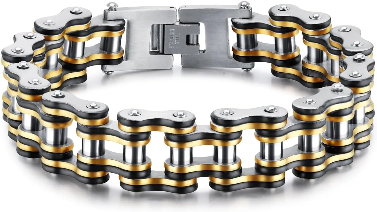 Mens Heavy Bicycle Link Chain Bracelets for Fathers Day Stainless Steel Masculine Bike Chain Bracelet 8 inches Wristband