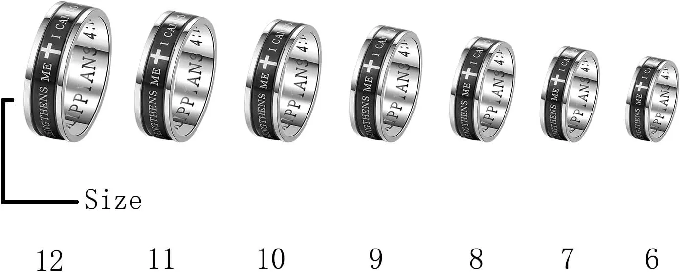 Mens Stainless Steel Classical Ring I Can Do All Things Bible Verse Christian Cross Ring Wedding Band Ring For Anniversary Birthday