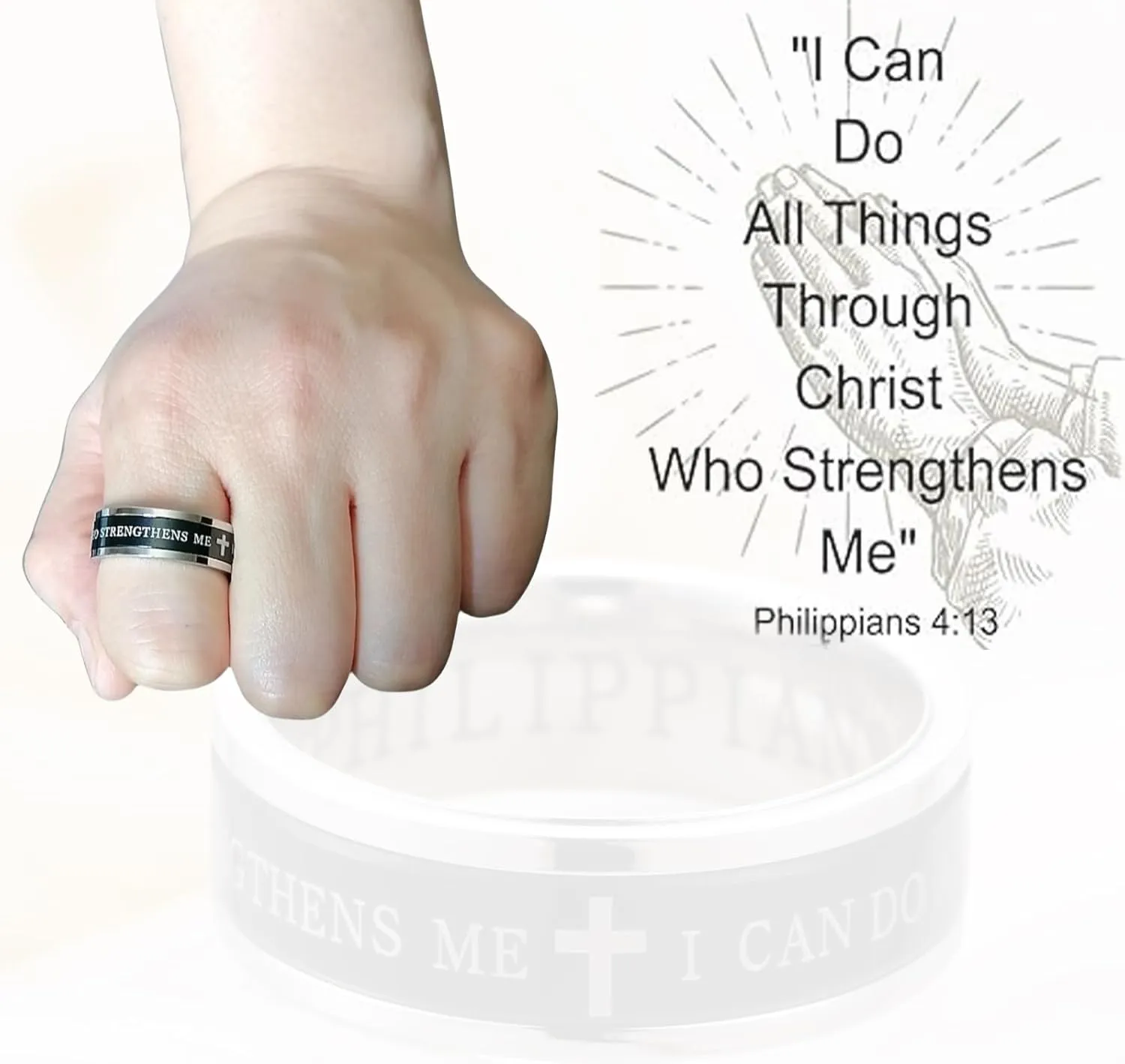 Mens Stainless Steel Classical Ring I Can Do All Things Bible Verse Christian Cross Ring Wedding Band Ring For Anniversary Birthday