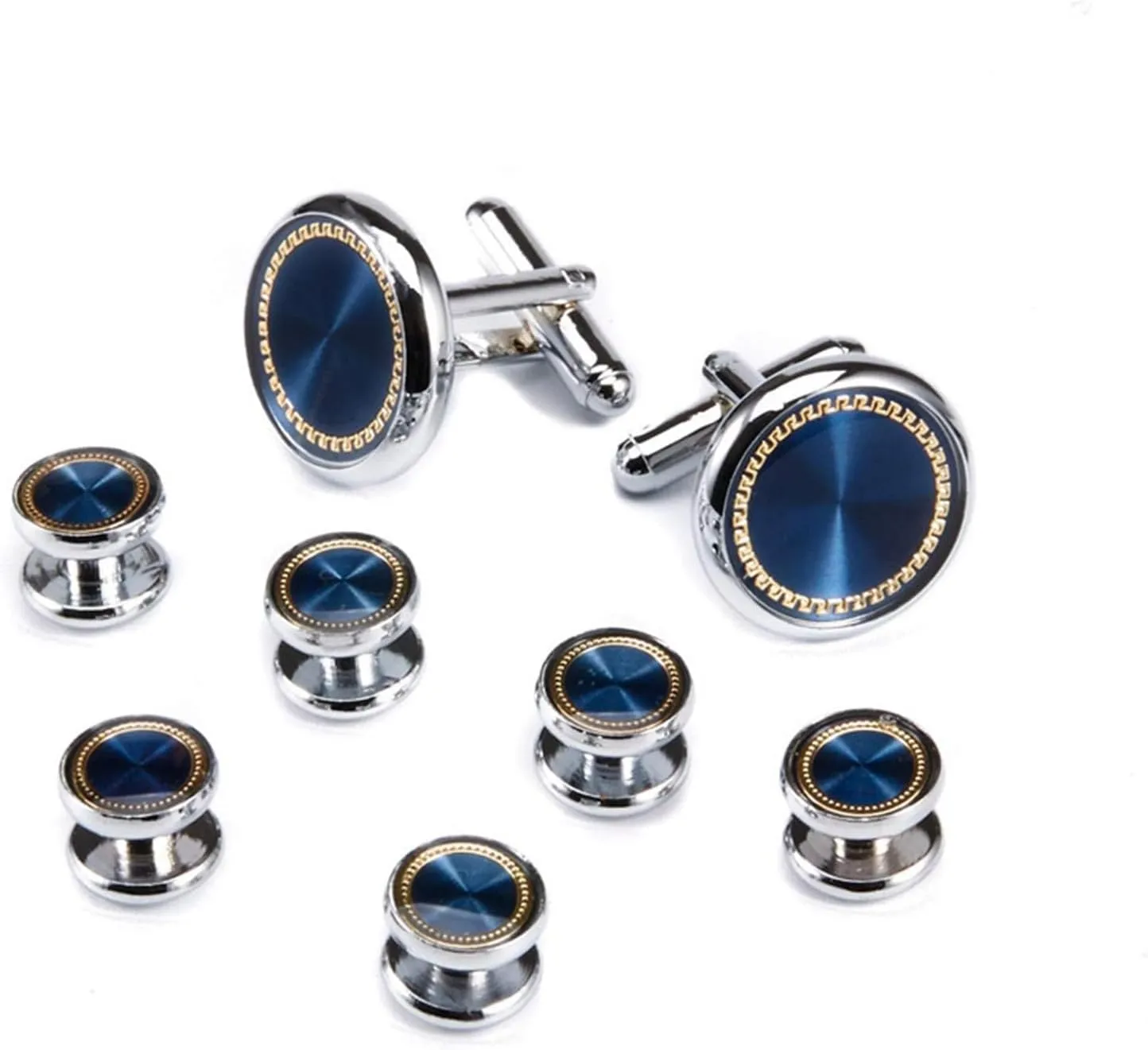 Mens Tuxedo Studs Set Round Patch Cufflinks Set Shirt Buttons Men's Shirt Cufflin studs set for Business Wedding