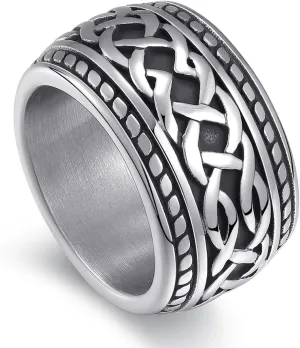 Mens Vintage Stainless Steel Celtic Wedding Bands Prime Wide Band Ring for Men US Size 8 9 10 11 12 13