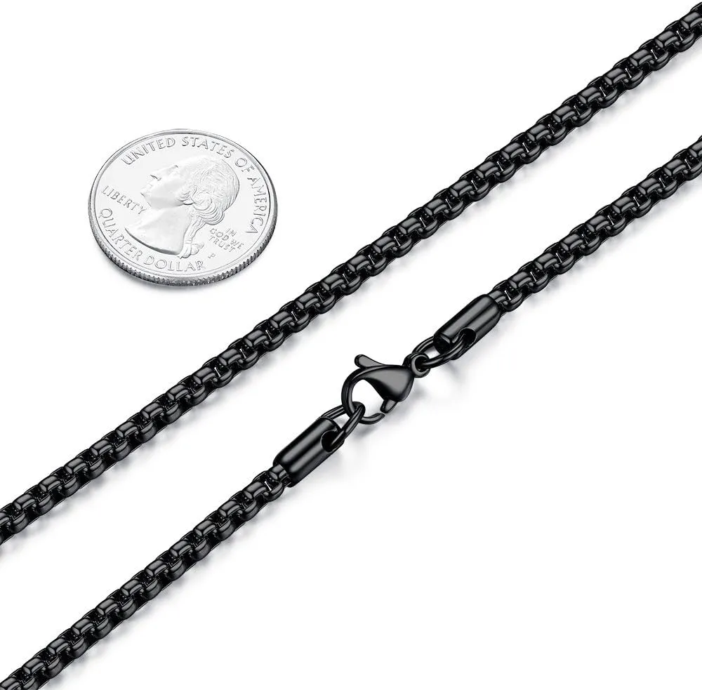 Mens Womens Stainless Steel Black Rolo Cable Chain Necklace, Wide 2/3/4/5mm