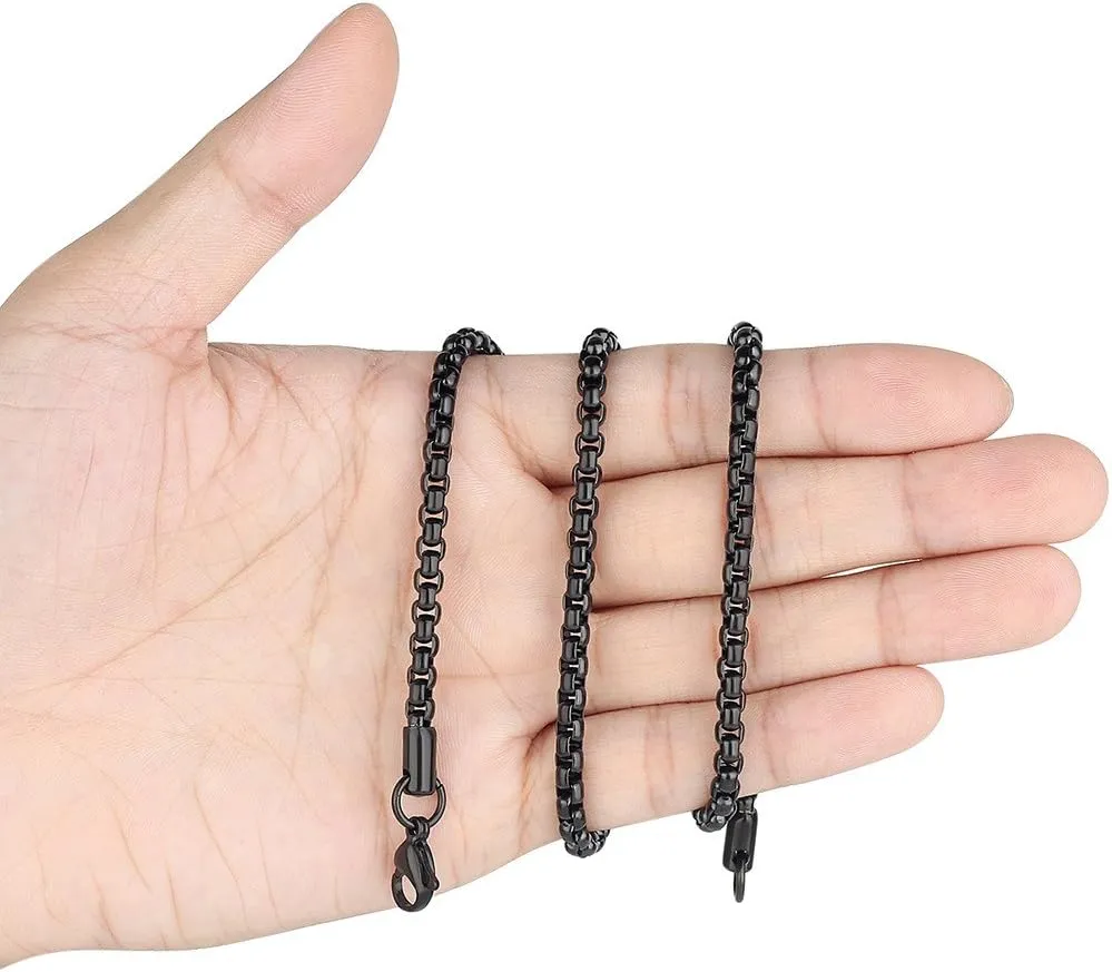 Mens Womens Stainless Steel Black Rolo Cable Chain Necklace, Wide 2/3/4/5mm
