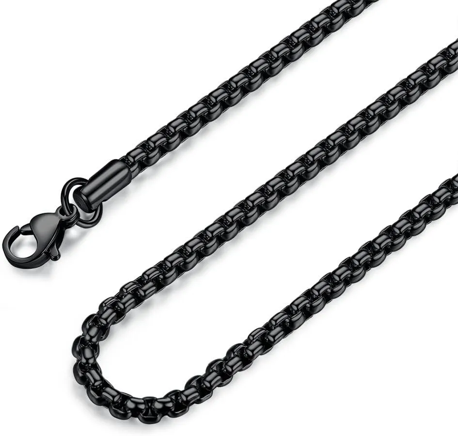Mens Womens Stainless Steel Black Rolo Cable Chain Necklace, Wide 2/3/4/5mm