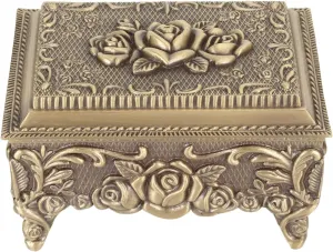 Metal Jewelry Box, Zinc Alloy Trinket Box Vintage Rectangular Jewelry Storage Box, European Desktop Jewelry Storage Box for Birthdays, Christmas