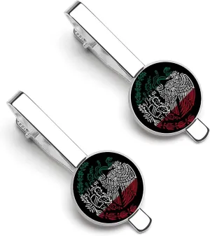 Mexico Flag Snake Ea-gles Mexican Logo 1 Pair Tie Clips Necktie Bar Pinch Clip for Wedding Business