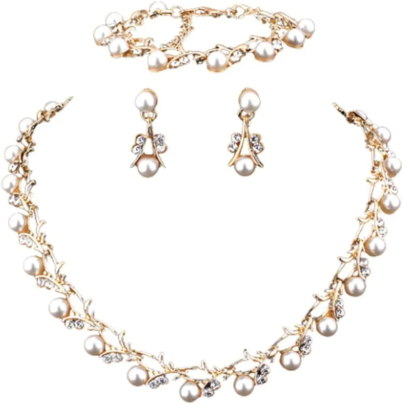 MHN Jiayijiaduo Hot Imitation Pearl Wedding Necklace Earring Sets Bridal Jewelry Sets for Women Elegant Party Gift Fashion Costume
