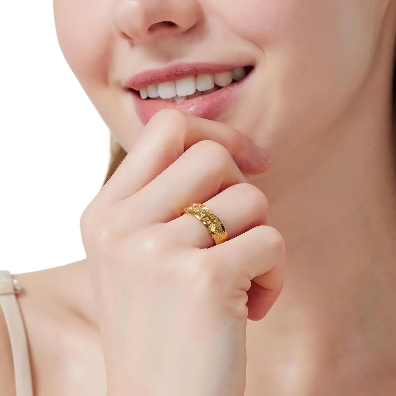 Milreson 18K Gold-Plated Rings for Women Non Tarnish Promise Ring for Couples Engraved Wedding Band for Men and Women with "Two Shall Be As One" Stainless Steel Engagement Ring Ideal Gift for Couples