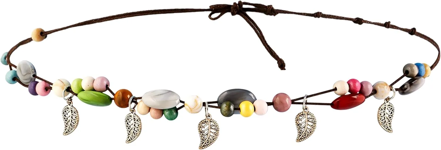 MINACHI Body Chain with Colorful Beads, Hollow Leaf Charms, Tassel Waist Chain, Fashion Beach Style Jewelry for Women