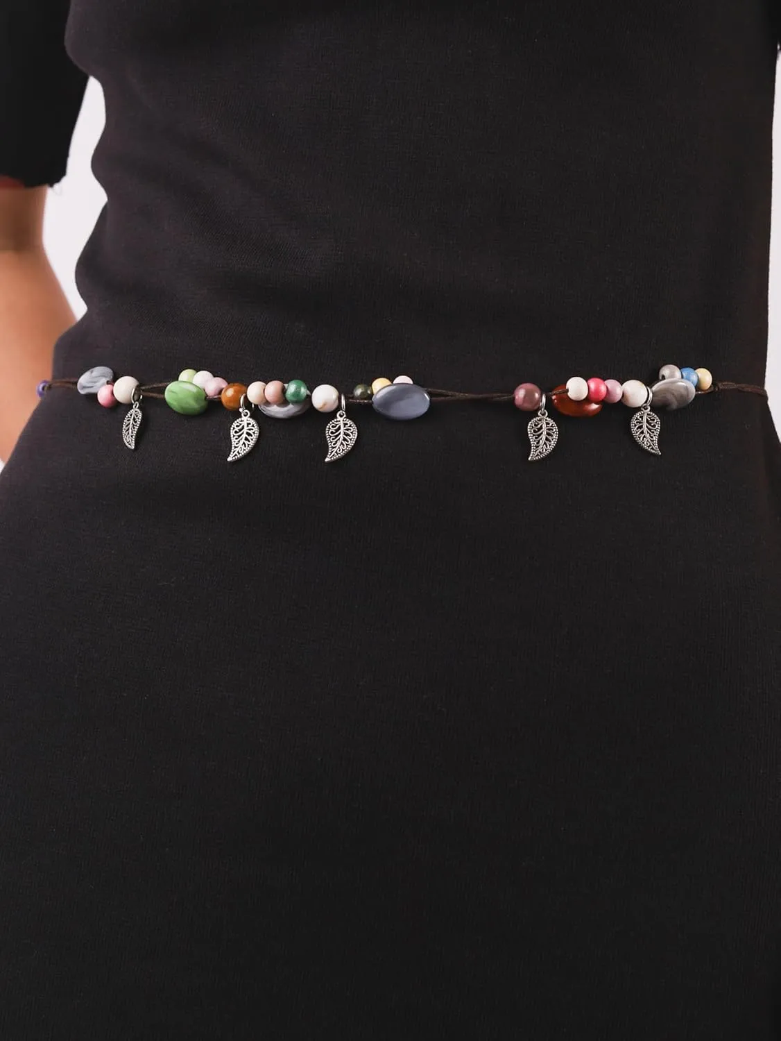 MINACHI Body Chain with Colorful Beads, Hollow Leaf Charms, Tassel Waist Chain, Fashion Beach Style Jewelry for Women