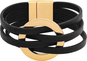 MINACHI Leather Wrap Bracelet for Women, Multi-layer Cross Leather Cuff, Black Tone