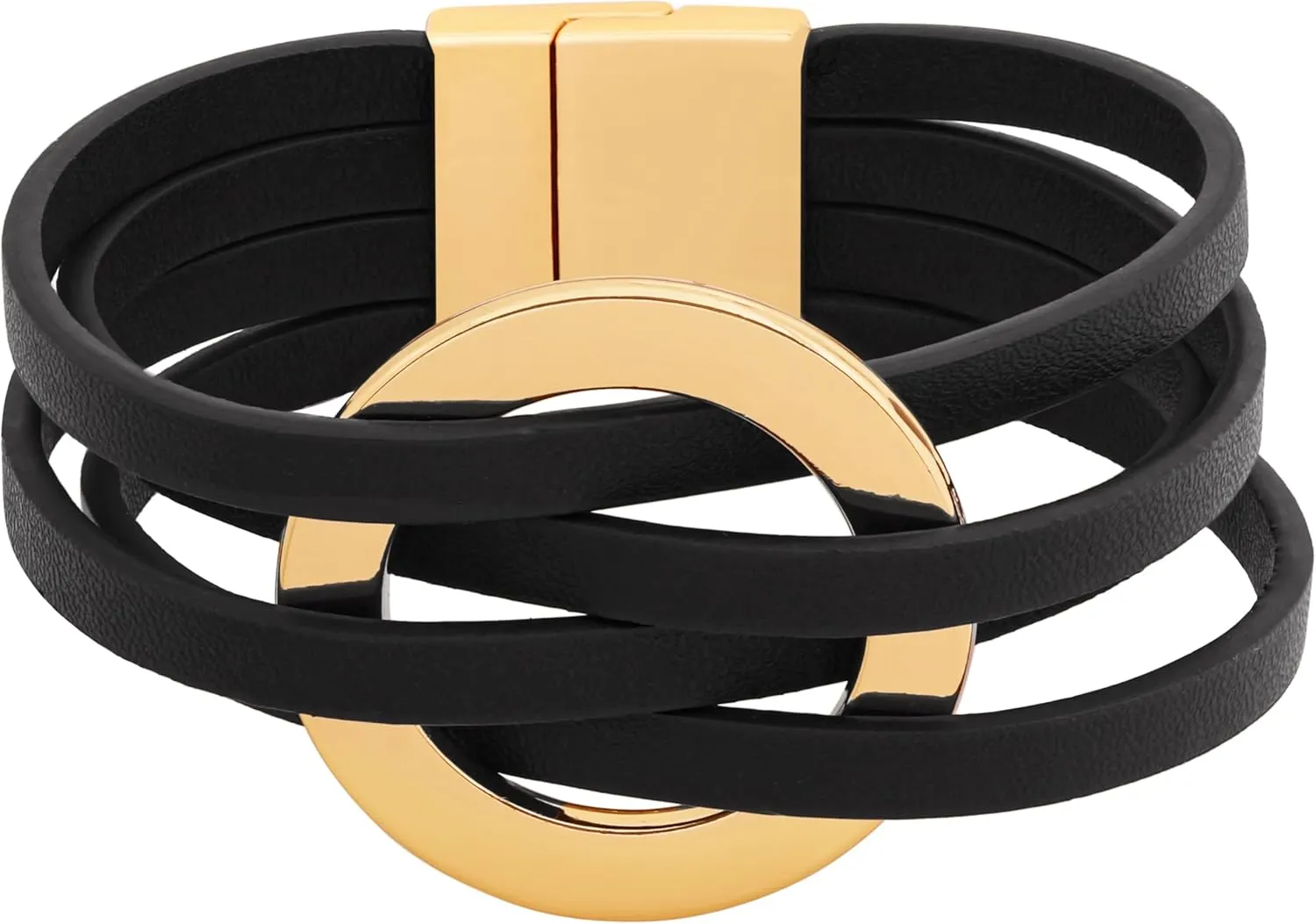 MINACHI Leather Wrap Bracelet for Women, Multi-layer Cross Leather Cuff, Black Tone