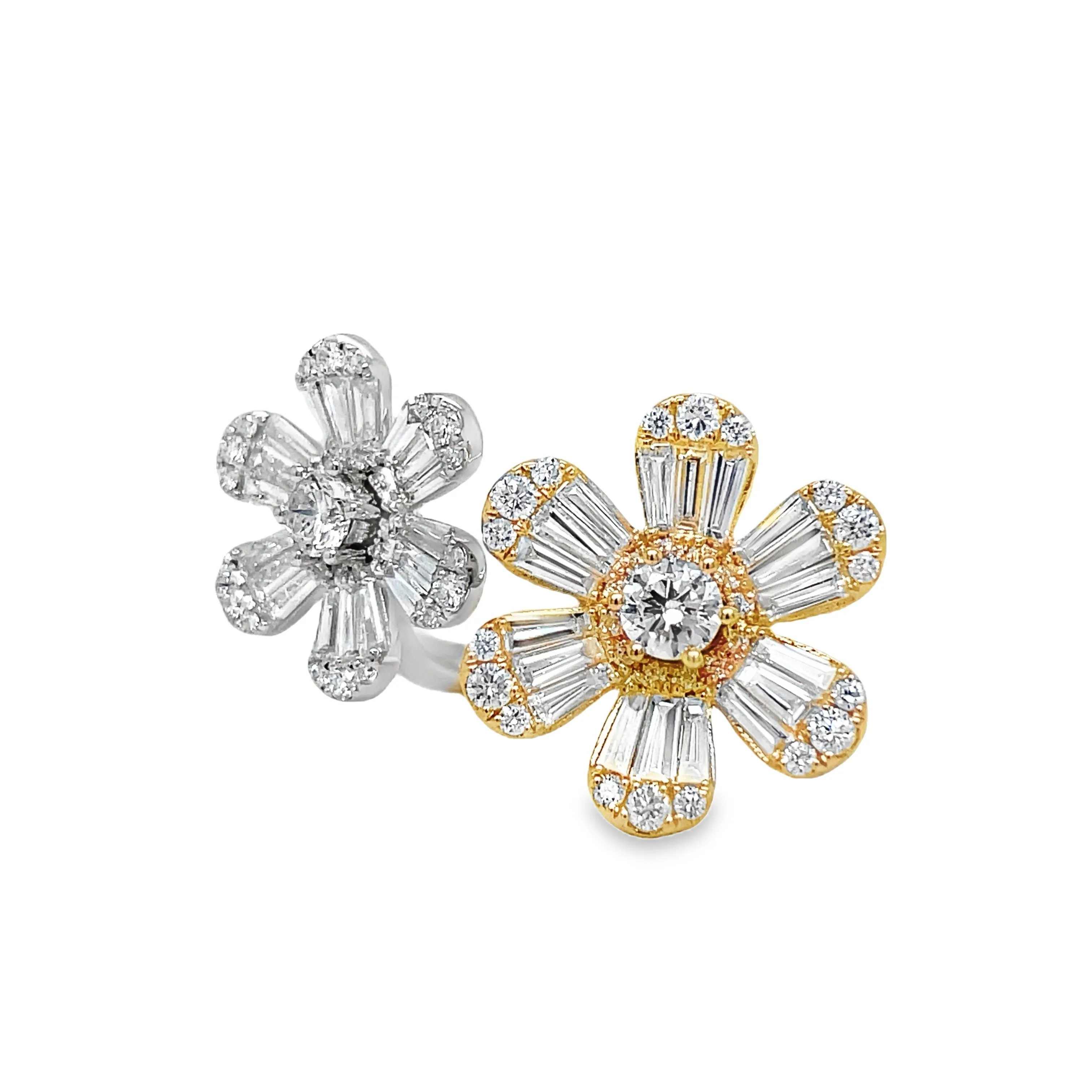 Mix Cut Diamond Floating Double Daisy Flower Ring