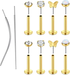 MODRSA Silver & Gold Threadless Nose Studs 20g & 18g Flat Back, Cartilage & Conch Earring Studs for Women 6mm & 8mm