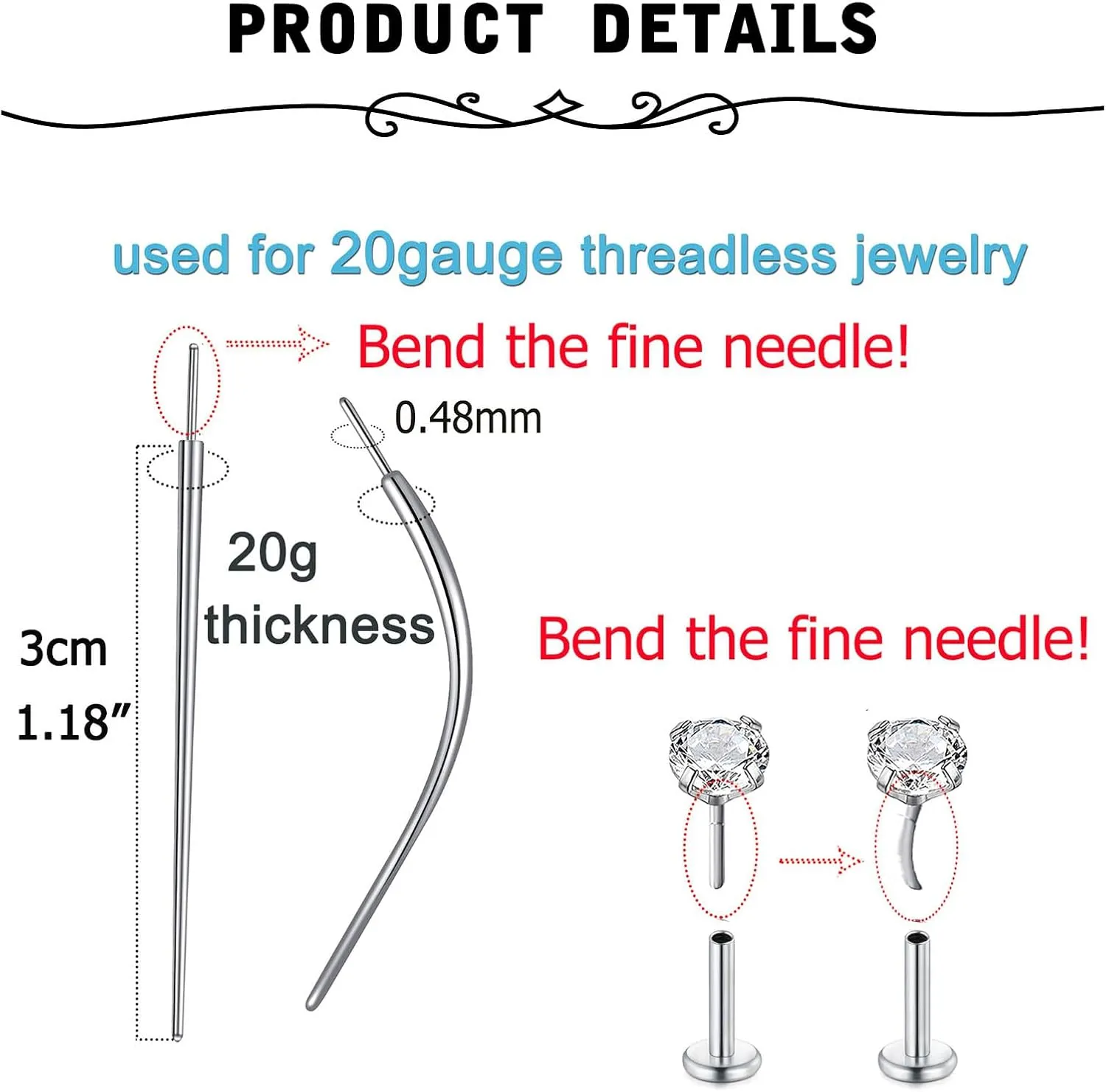 MODRSA Silver & Gold Threadless Nose Studs 20g & 18g Flat Back, Cartilage & Conch Earring Studs for Women 6mm & 8mm