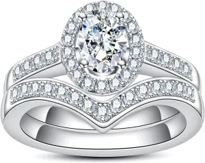 Moissanite Engagement Rings 1.5/1.65CTTW D Color VVS1 Clarity 925 Sterling Silver Oval Cut Bezel Wedding Promise Anniversary Rings Set for Women with Certificate