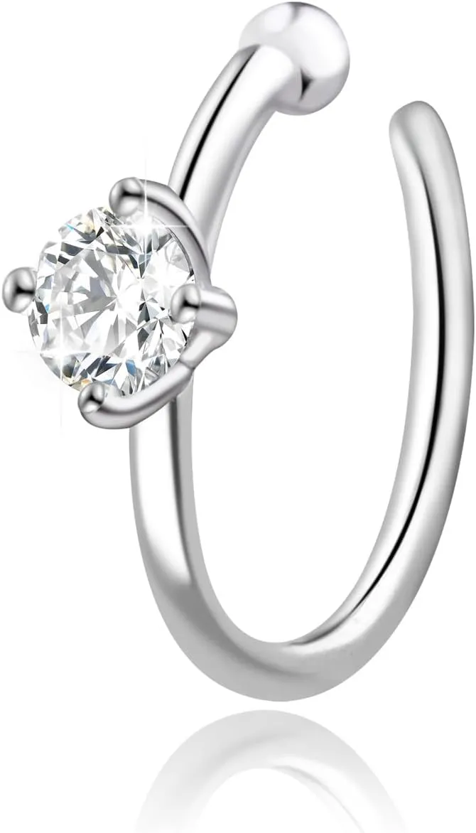 Moissanite Nose and Lip Hoop Ring - 925 Sterling Silver Piercing, Real Diamond Hypoallergenic Jewelry for Women