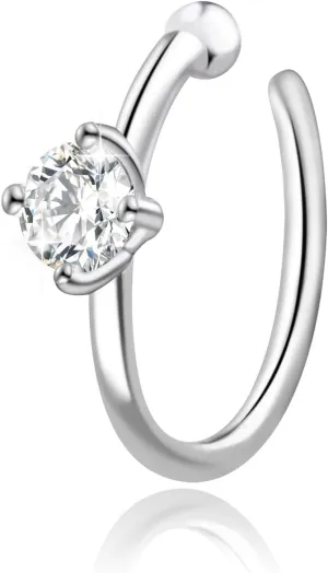 Moissanite Nose and Lip Hoop Ring - 925 Sterling Silver Piercing, Real Diamond Hypoallergenic Jewelry for Women