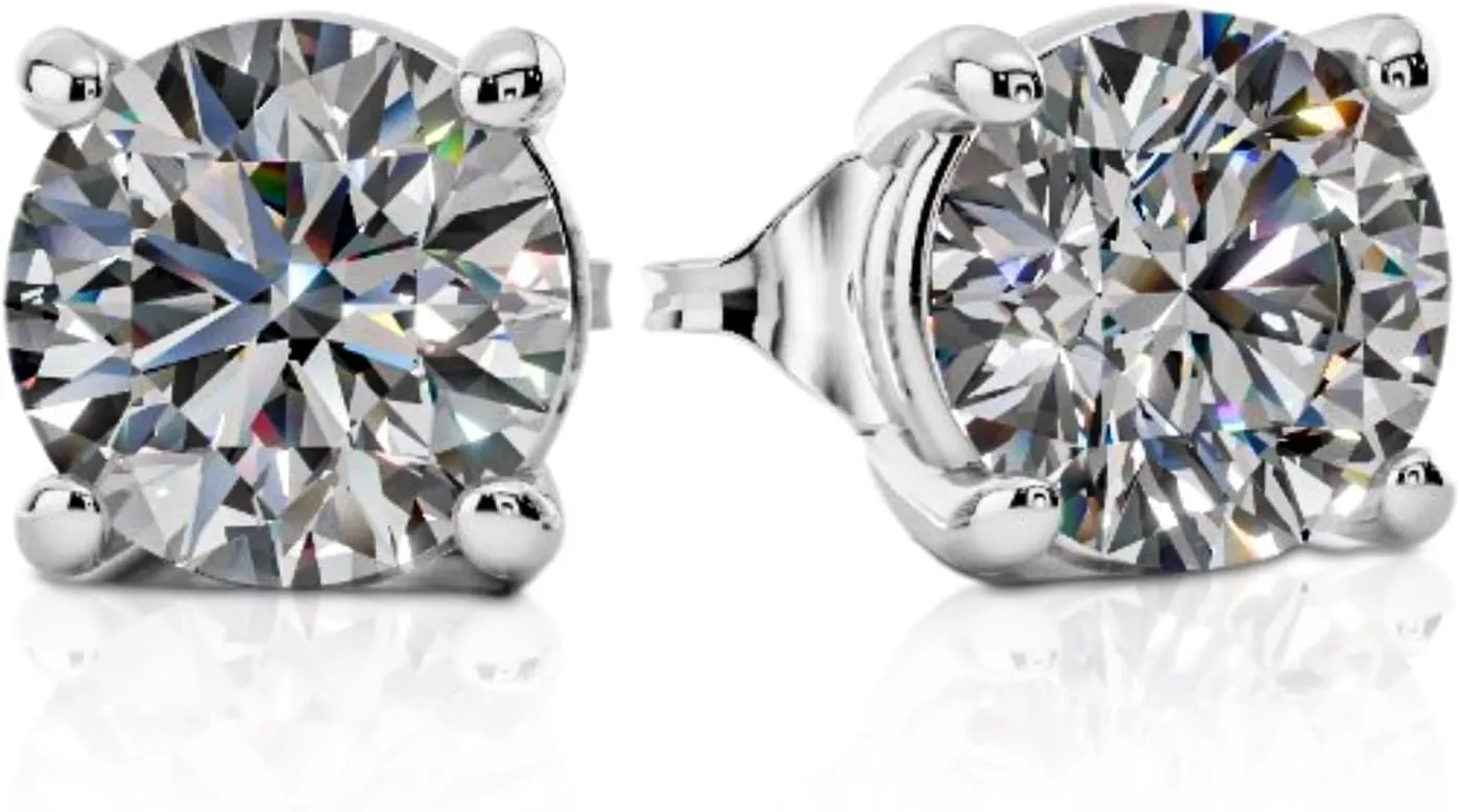 Moissanite Stud Earrings - 925 Sterling Silver, Hypoallergenic & Waterproof, Premium Quality D Color VVS1 Clarity, Secure Screw Back - Elegant Gift-Ready Packaging.