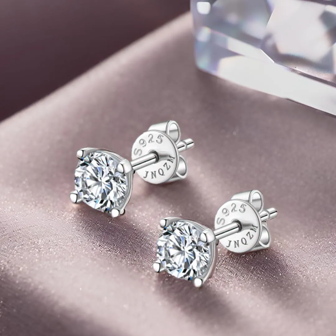 Moissanite Stud Earrings for Women, Rhodium Plated 925 Sterling Silver Earrings for Women Men Engagement Gifts