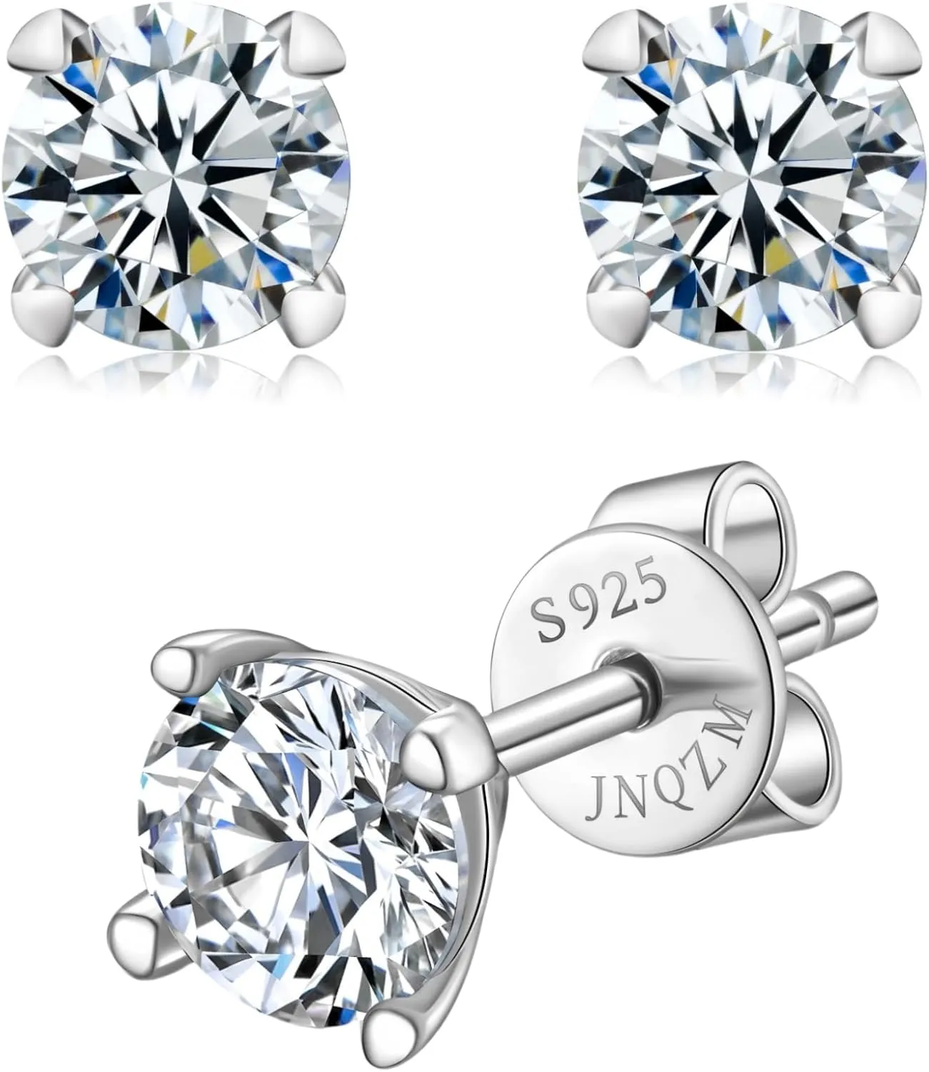 Moissanite Stud Earrings for Women, Rhodium Plated 925 Sterling Silver Earrings for Women Men Engagement Gifts