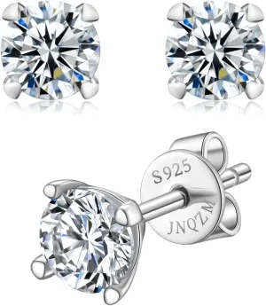 Moissanite Stud Earrings for Women, Rhodium Plated 925 Sterling Silver Earrings for Women Men Engagement Gifts