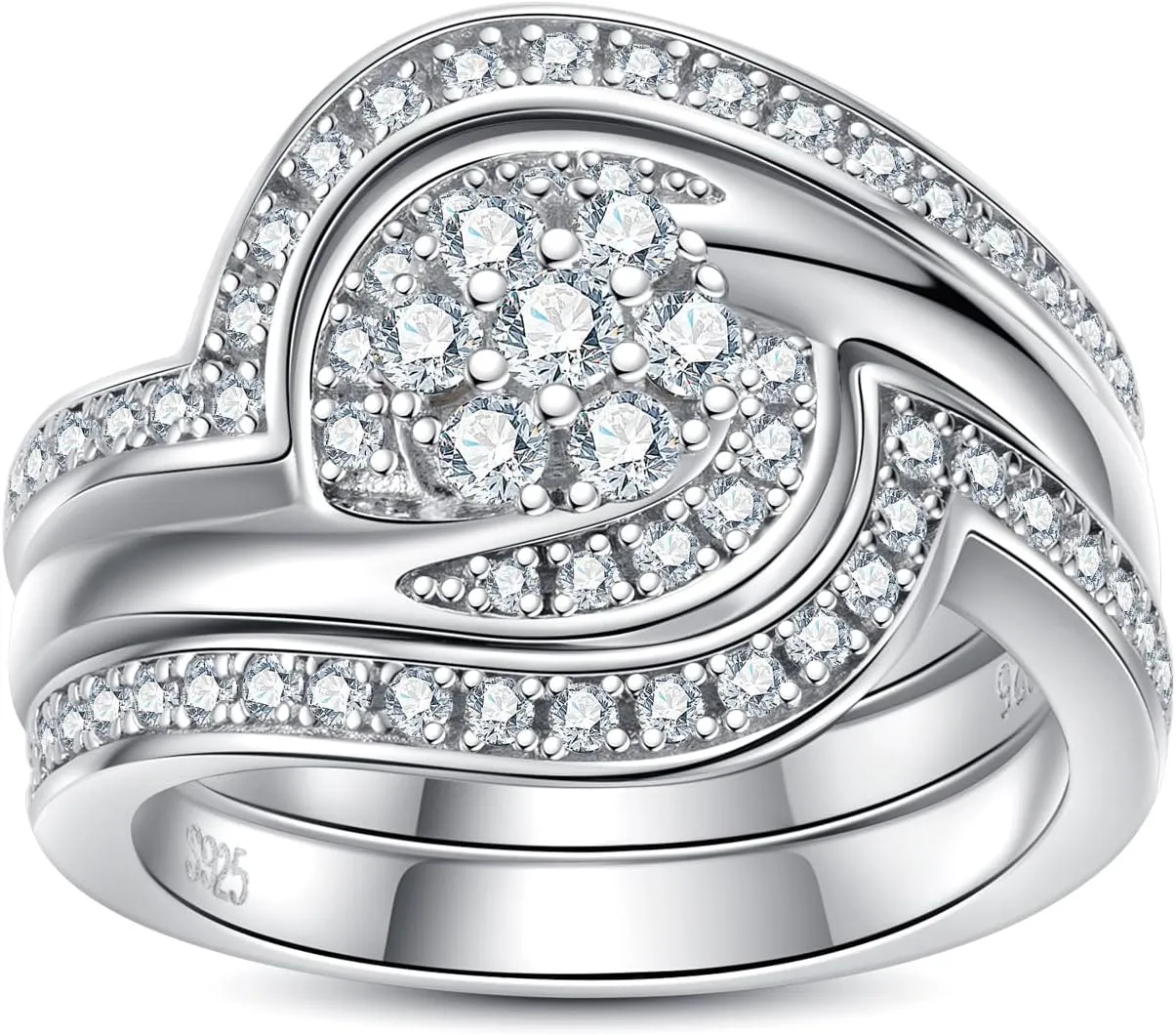 Moissanite Wedding Rings Bridal Set 3.7CTTW D Color VVS1 Clarity Round Brilliant Cut 925 Sterling Silver Moissanite Wedding Band Engagement Rings for Women with Certificate