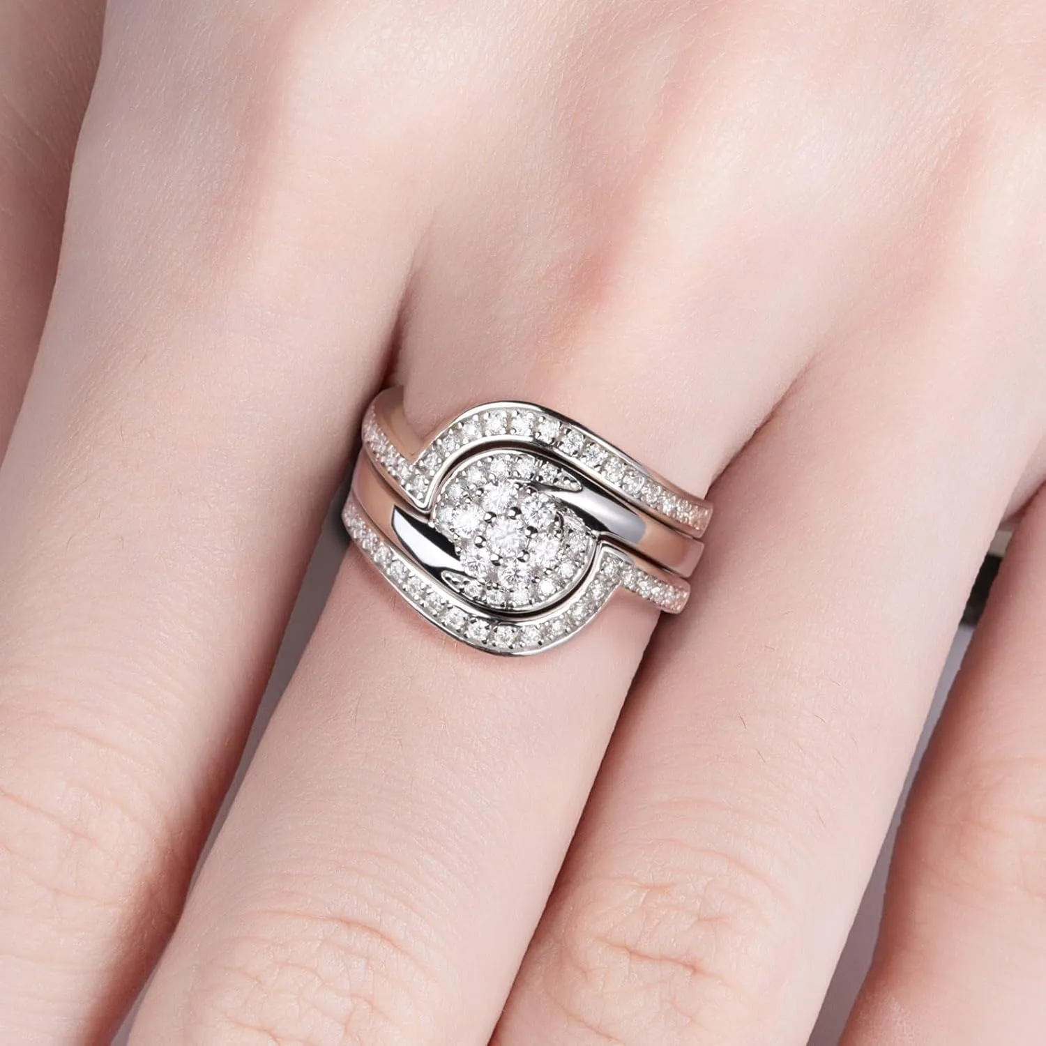 Moissanite Wedding Rings Bridal Set 3.7CTTW D Color VVS1 Clarity Round Brilliant Cut 925 Sterling Silver Moissanite Wedding Band Engagement Rings for Women with Certificate