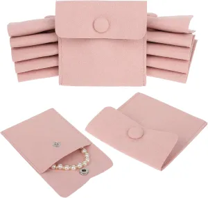 Molain Travel Jewelry Bags, 12Pcs Microfiber Jewelry Bags Mini Portable Jewelry Pouch Snap Button Pockets Storage Bag Organizer Case for Women Girl Gift(Pink)
