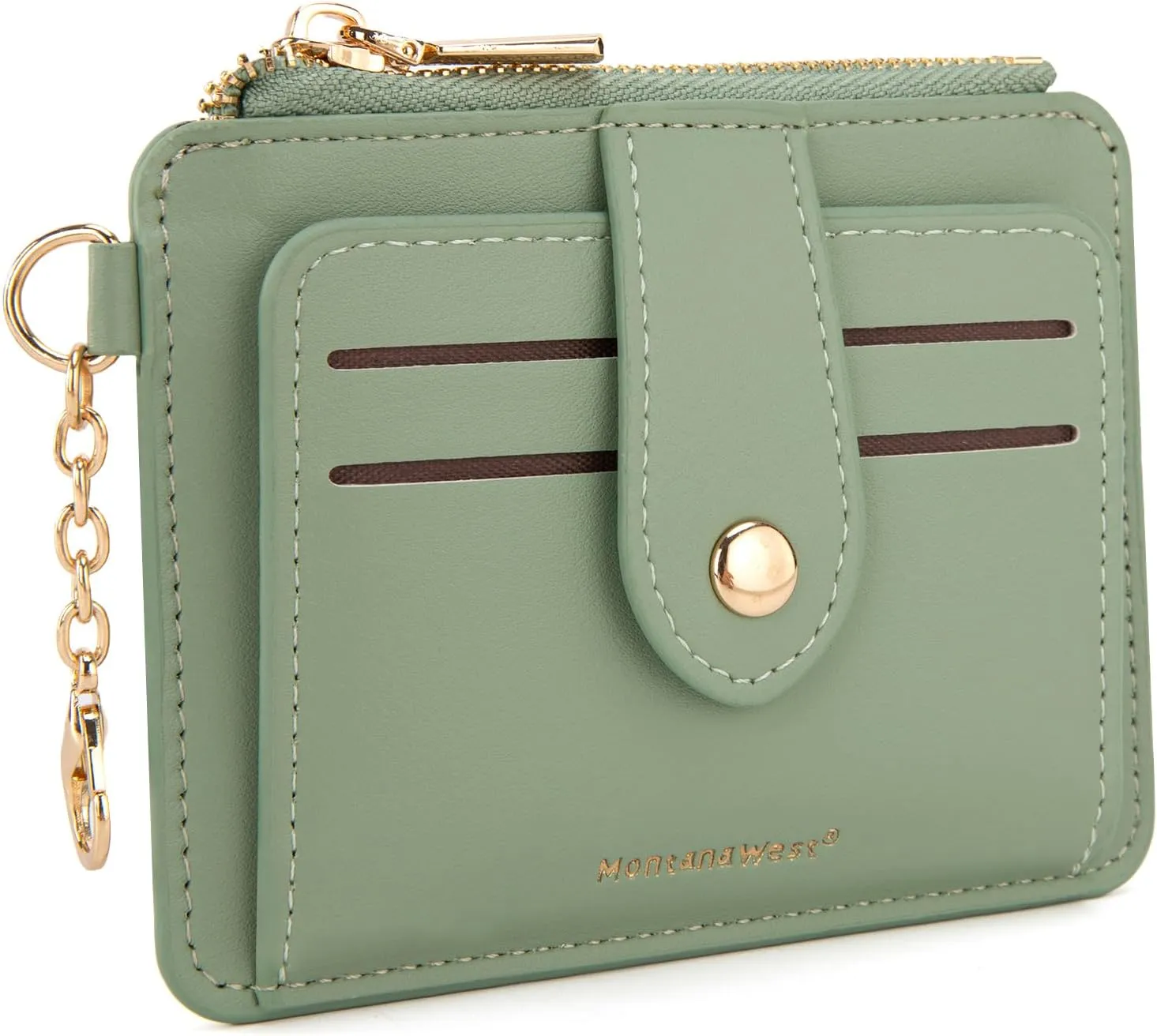 Montana West Keychain Card Holder Slim Wallet for Women Bifold Credit Card Holder with Zipper Coin Pocket Ladies Wallet with Smooth Metal Zipper and ID Window Gift for Women